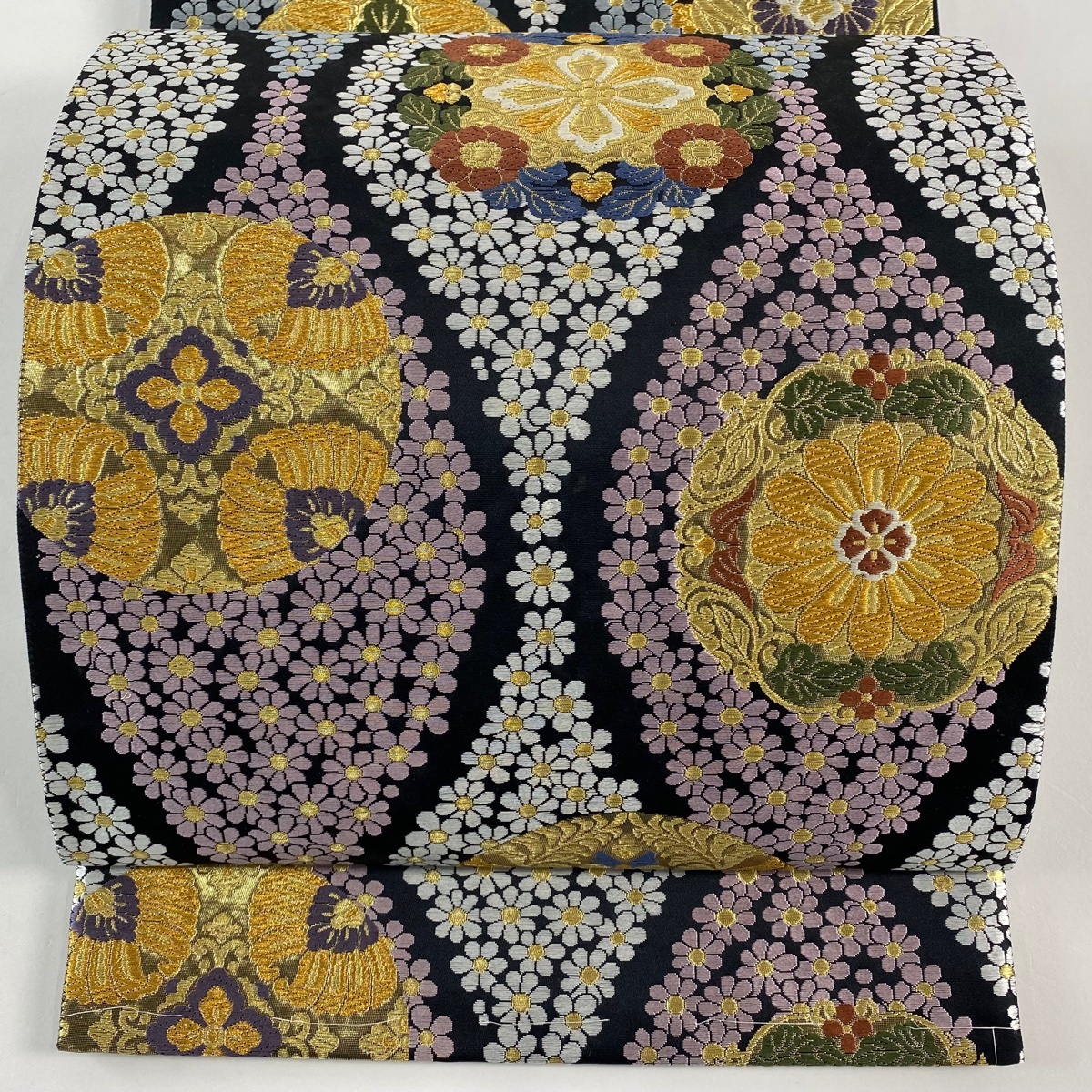 【美品】 袋帯 名品 立涌 華文 金糸 刺繍 黒 六通 正絹 【中古】拍卖