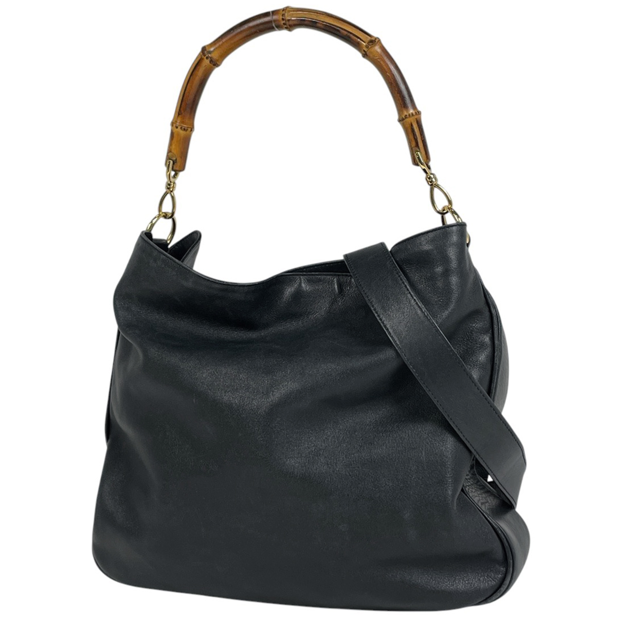 グッチ GUCCI バンブー ショルダーバッグ 2WAY オールドグッチ ショルダーバッグ レザー ネイビー 0011577 レディース 【中古】拍卖