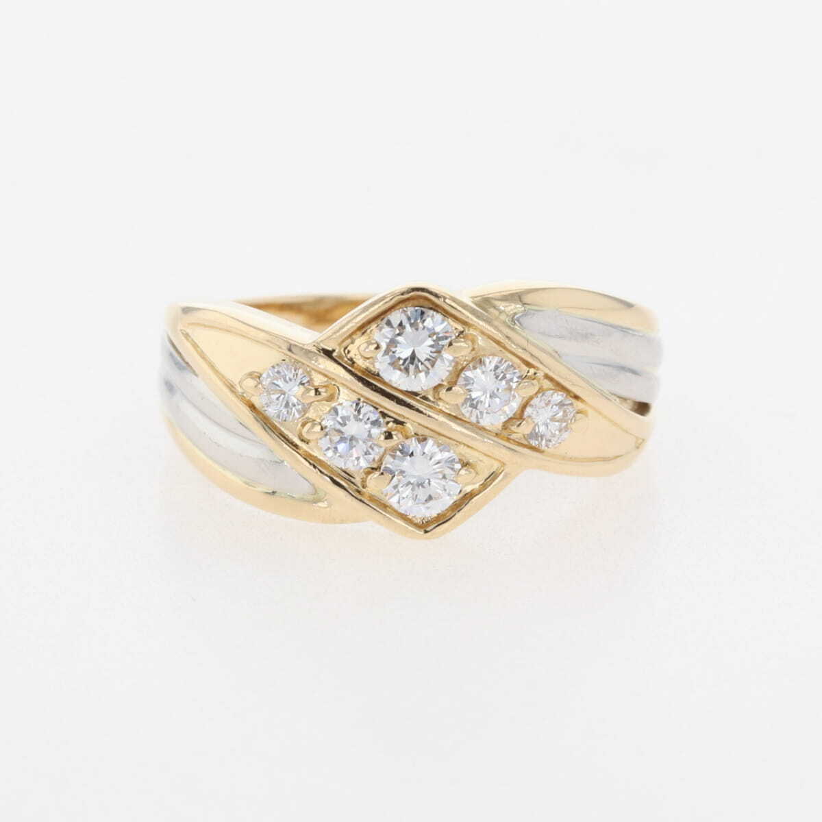 メレダイヤ デザインリング YG イエローゴールド プラチナ 指輪 リング 11.5号 K18 Pt900 ダイヤモンド レディース 【中古】拍卖