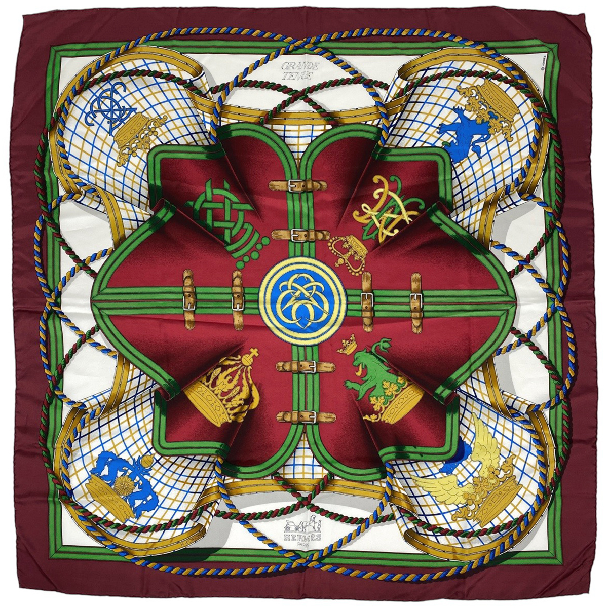 エルメス HERMES カレ 90 GRANDE TENUE 馬の礼装 スカーフ シルク ボルドー マルチカラー レディース 【中古】拍卖