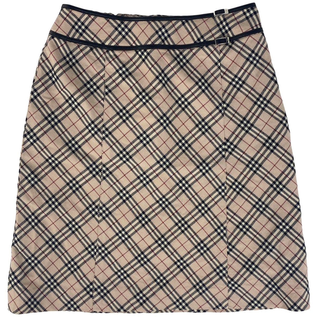 バーバリー BURBERRY チェック柄 スカート ミディ丈 膝丈 スカート 毛 ナイロン ポリウレタン ベージュ ブラック レッド 【中古】拍卖