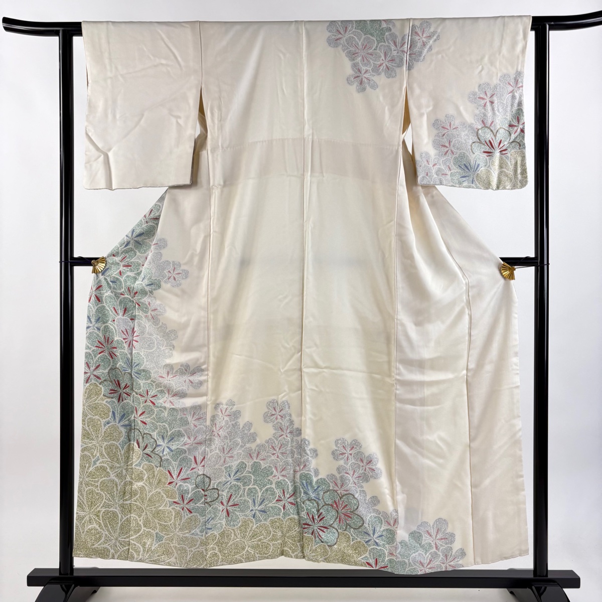 訪問着 身丈154cm 裄丈61.5cm S 袷 桜 金彩 クリーム 正絹 名品 【中古】拍卖