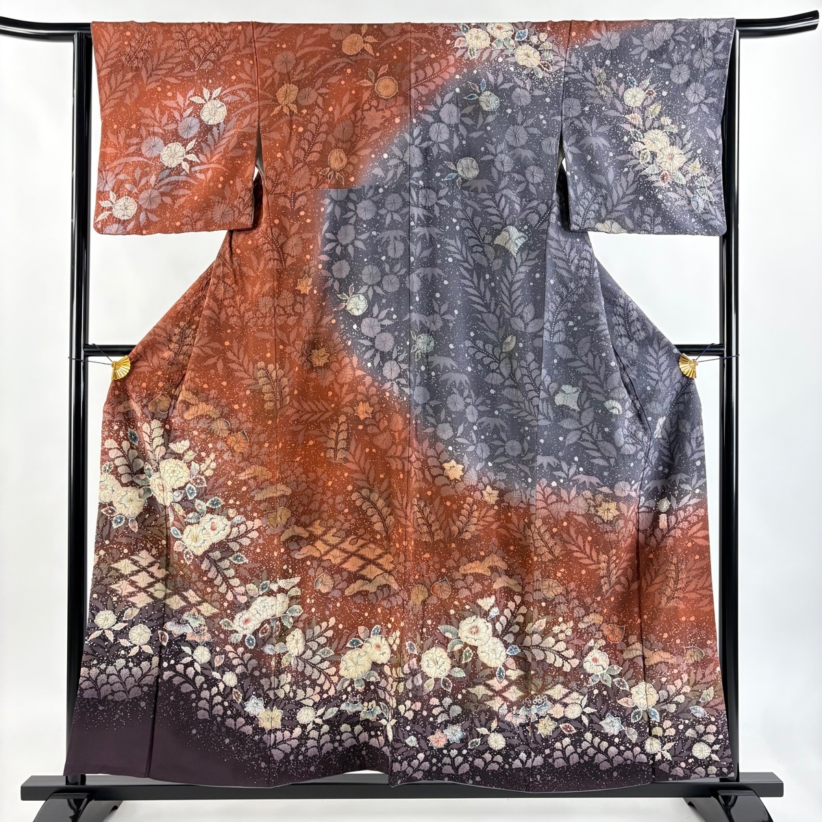 【美品】 訪問着 身丈156cm 裄丈65cm M 袷 翠山工房 落款 辻が花 絞り ぼかし えんじ色 正絹 名品 【中古】拍卖