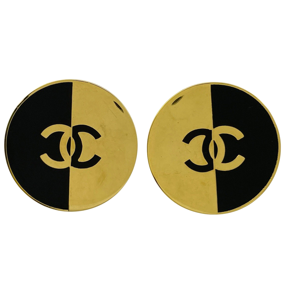 シャネル CHANEL ココマーク ラウンド イヤリング CC イヤリング GP ゴールド ブラック レディース 【中古】拍卖