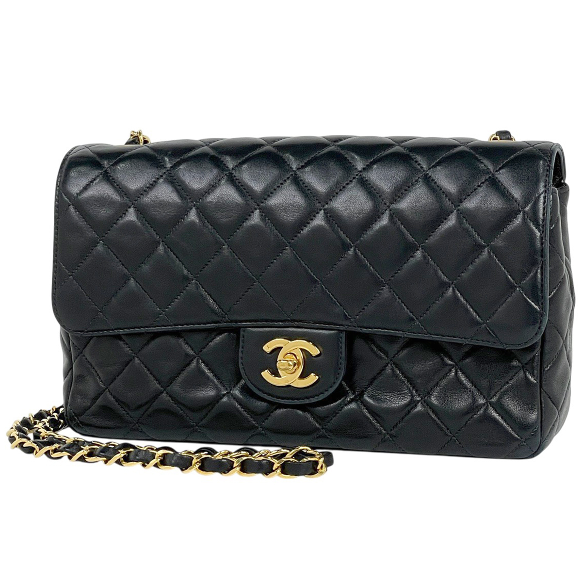 シャネル CHANEL マトラッセ シングルフラップ チェーン ショルダーバッグ ココマーク レザー ブラック マトラッセ25 レディース 【中古】拍卖