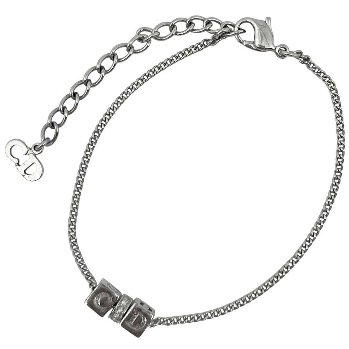 クリスチャンディオール Christian Dior ロゴ ラインストーン ブレスレット 腕輪 キューブ シルバーメッキ シルバー レディース 【中古】拍卖