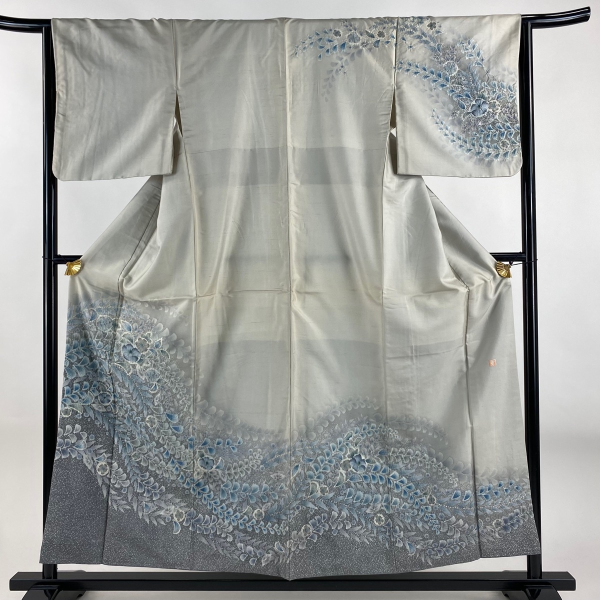 訪問着 身丈155cm 裄丈64.5cm M 袷 紬地 落款 辻が花 ぼかし 灰色 正絹 名品 【中古】拍卖