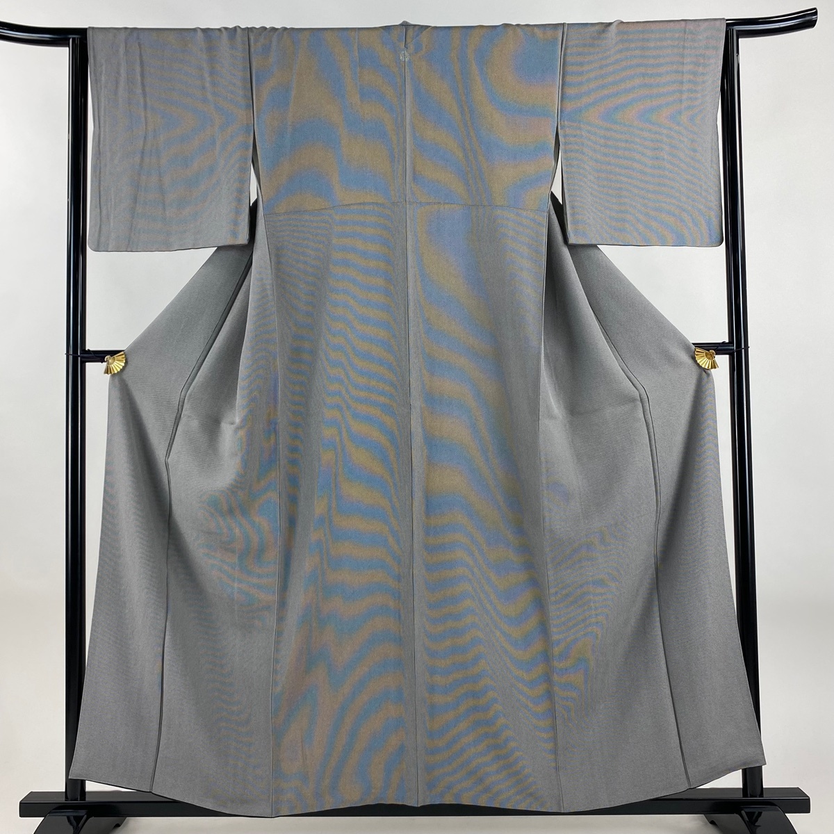 【美品】 江戸小紋 身丈156.5cm 裄丈64cm M 袷 万筋 黒灰 正絹 名品 一つ紋 【中古】拍卖