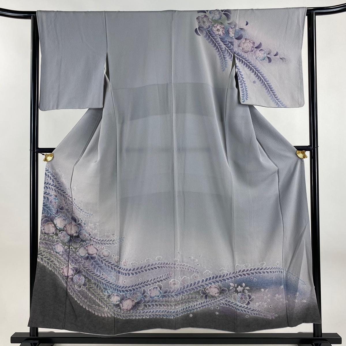 訪問着 身丈154cm 裄丈62cm S 袷 辻が花 染め分け ぼかし 灰紫 正絹 名品 【中古】拍卖