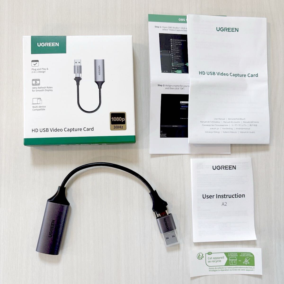 UGREEN HD USB Video キャプチャーカード 1080P 30Hz プラグアンドプレイ /2 in 1デザイン(USB-A&TYPE-C)拍卖