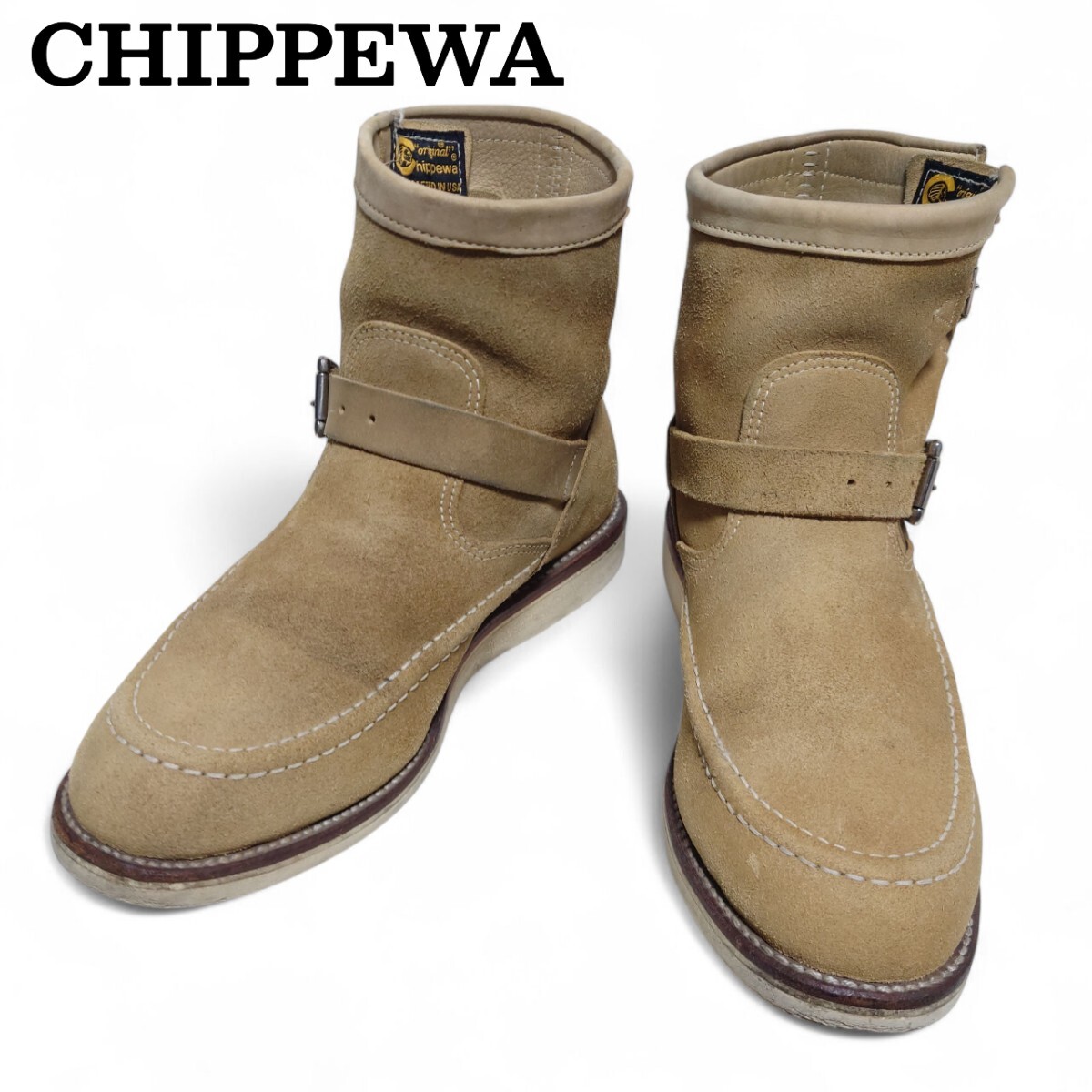 チペワ CHIPPEWA エンジニアブーツ ベージュ スエード 本革 レザー ブーツ メンズ Vibram USA製 ワークブーツ アメカジ ヴィンテージ拍卖
