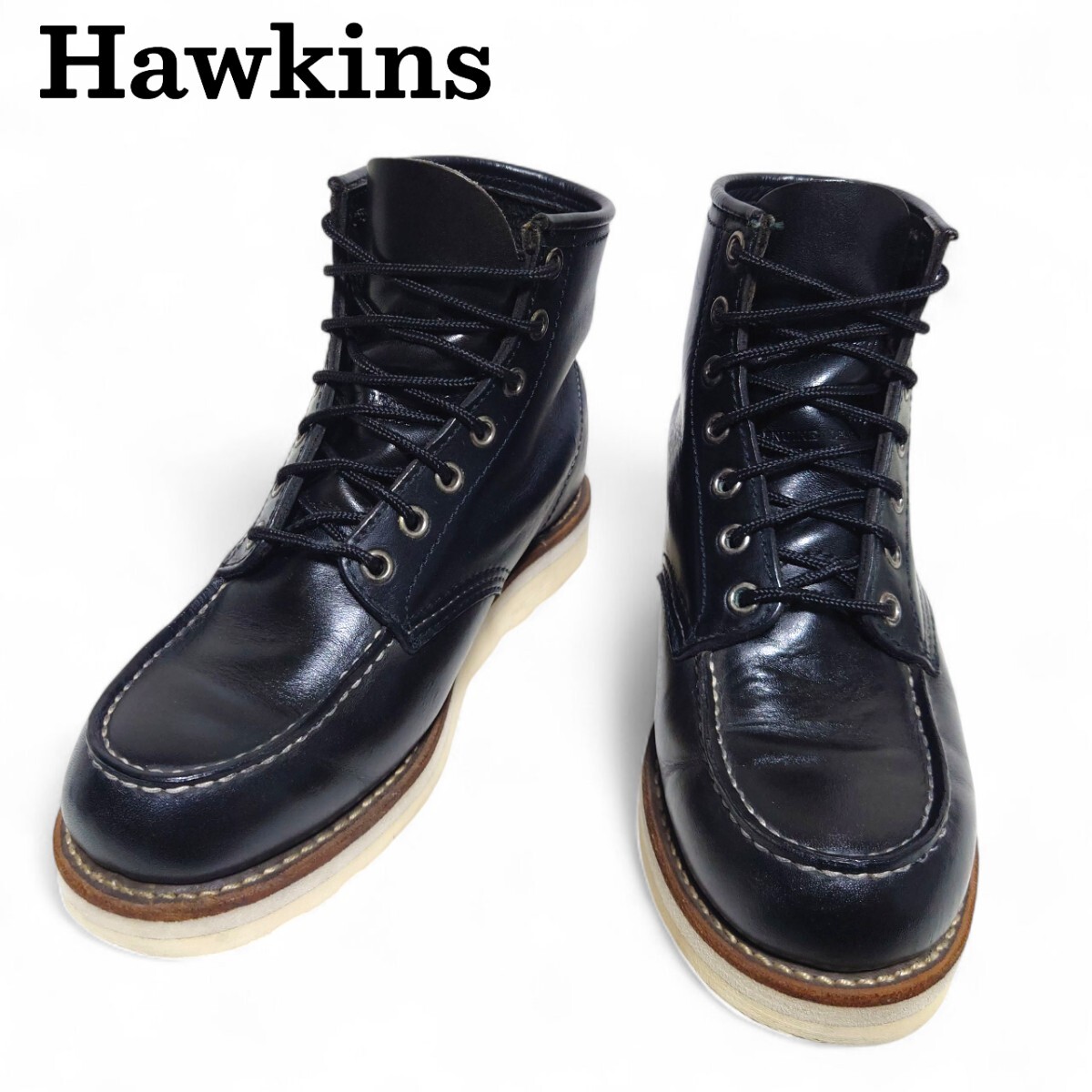 Hawkins ホーキンス ブーツ モックトゥ ワークブーツ レザー 革靴 黒 ブラック メンズ カジュアル アメカジ ソール 白ソール タウンユース拍卖