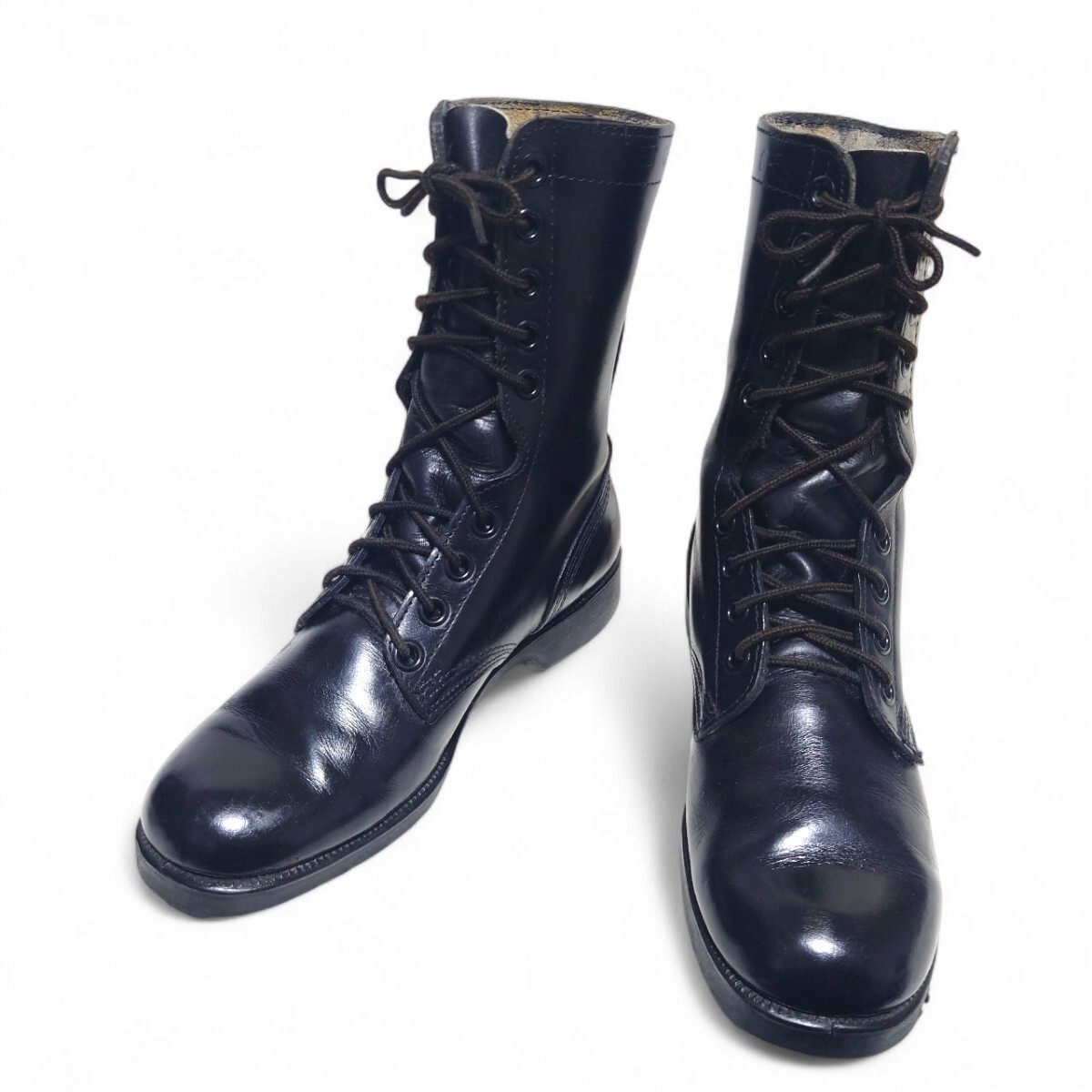 ミリタリーブーツ パレードブーツ レザーブーツ 黒 7R 25.5cm メンズ 革靴 ドレスブーツ 編み上げ アーミーブーツ ビンテージ拍卖