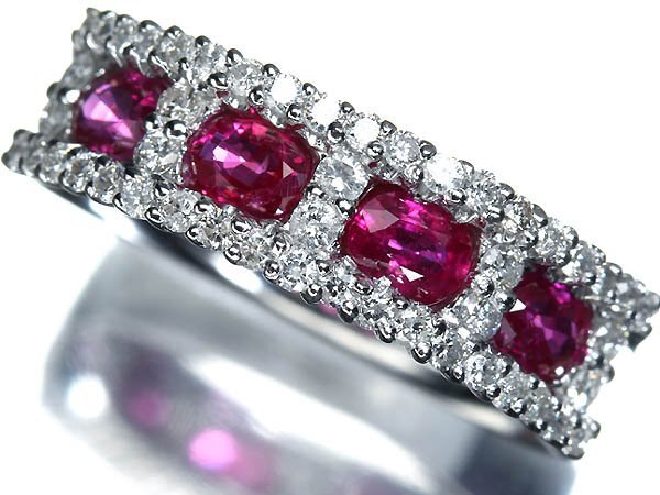 MG17015SS【1円~】新品【RK宝石】《Ruby》豪華絢爛!! 極上ルビー 4石 総計0.89ct!! 極上ダイヤモンド K14WG 高級リング ダイヤ拍卖
