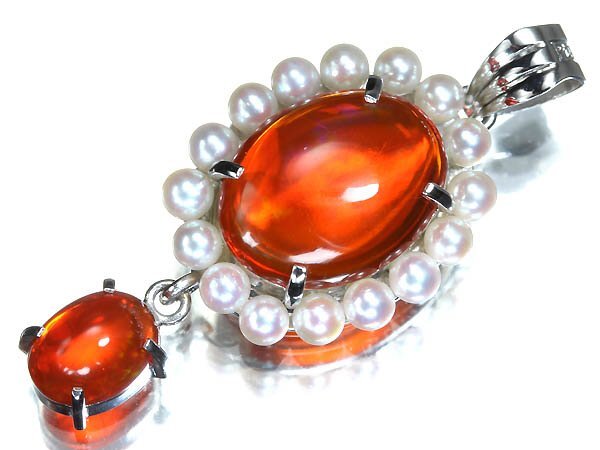 OM17036S【1円~】新品【RK宝石】《Opal》極上ファイアオパール 特大&大粒 2石 ベビーパール Pt900 高級ペンダントヘッド ネックレス拍卖
