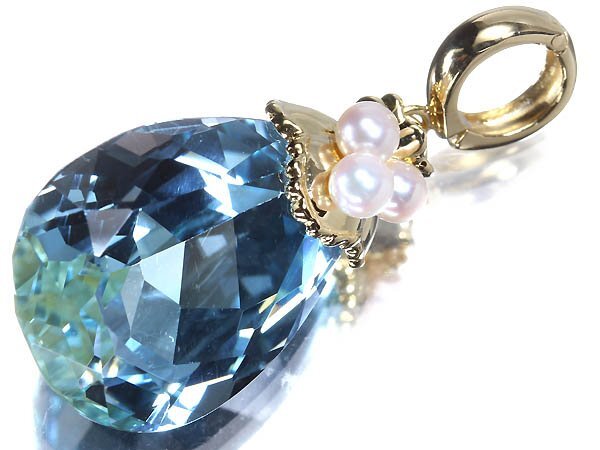 MM17062S【1円~】新品【RK宝石】《Topaz》極上スカイブルートパーズ 特大15.00ct!! ベビーパール K18 高級ペンダントヘッド ネックレス拍卖