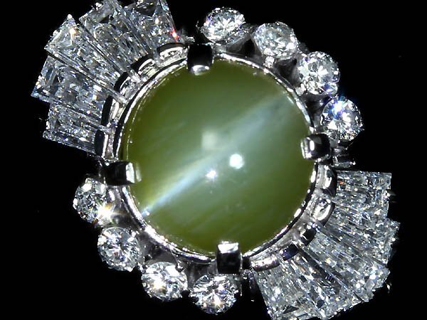 RM16918S【1円~】新品【RK宝石】極上クリソベリルキャッツアイ 大粒3.88ct!! 極上ダイヤモンド 総計1.1ct Pt900 高級リング ダイヤ 猫目石拍卖