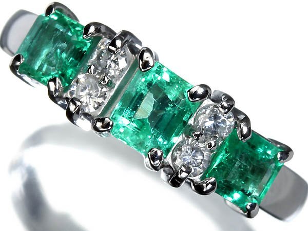 KM17039S【1円~】新品仕上【RK宝石】≪Emerald≫ 三越ジュエリー 極上エメラルド 3石 総計1.00ct 極上ダイヤモンド Pt900 高級リング拍卖