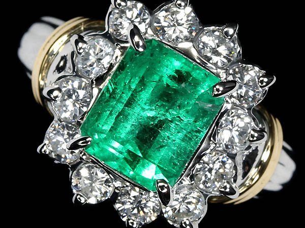 UV17029S【1円~】新品【RK宝石】≪Emerald≫ 美しいテリ!! 極上エメラルド 大粒1.238ct 極上ダイヤモンド Pt900 K18 高級リング ダイヤ拍卖