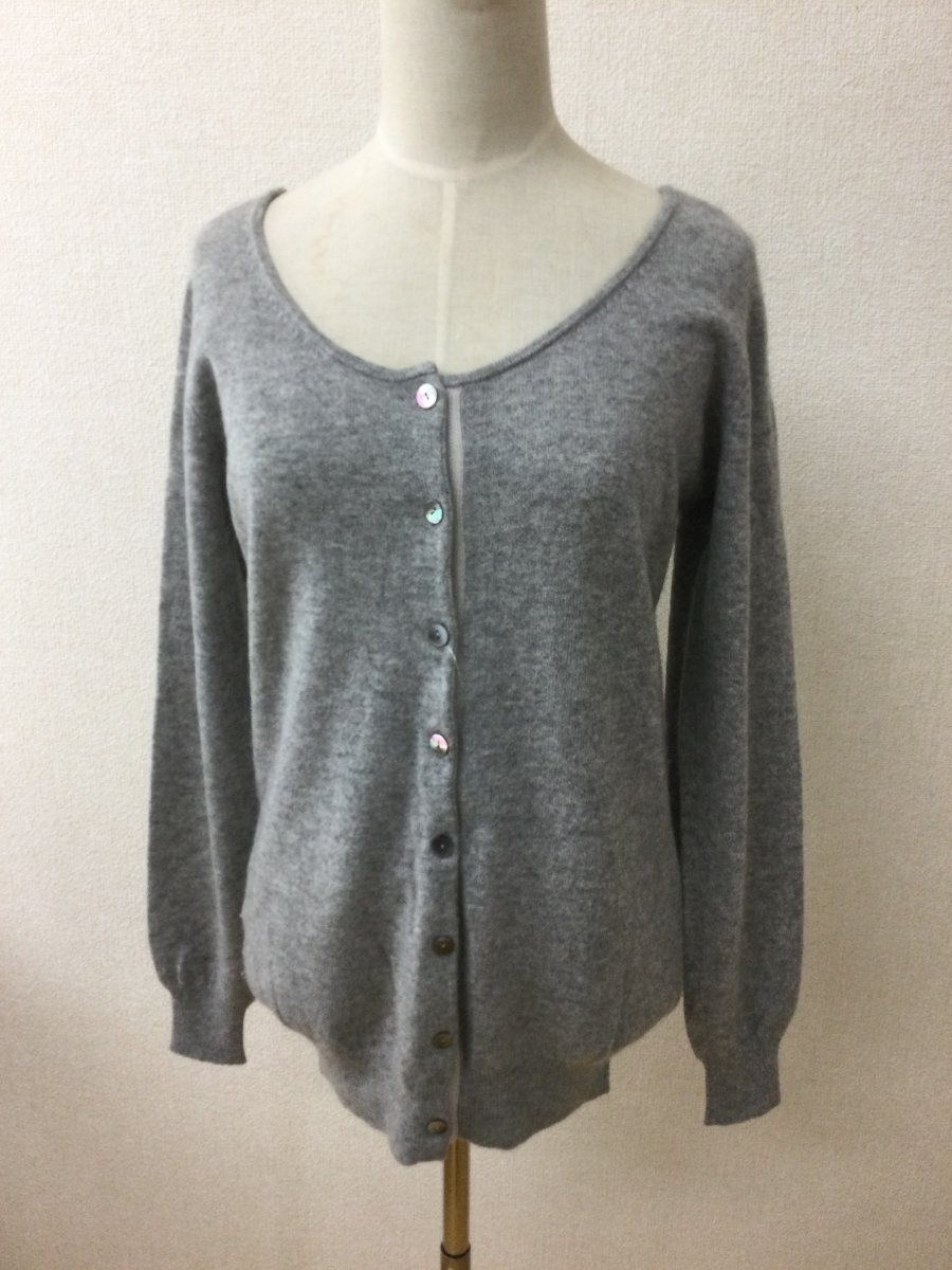 ルスーク カシミヤ100%カーディガン グレーミックス サイズ38拍卖