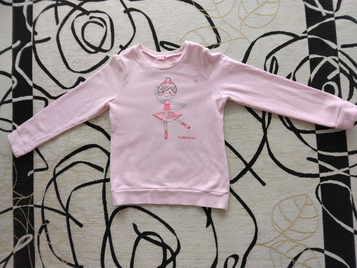 ミキハウス 長袖トレーナー リーナはバレリーナ ピンク 130 やや汚れ拍卖