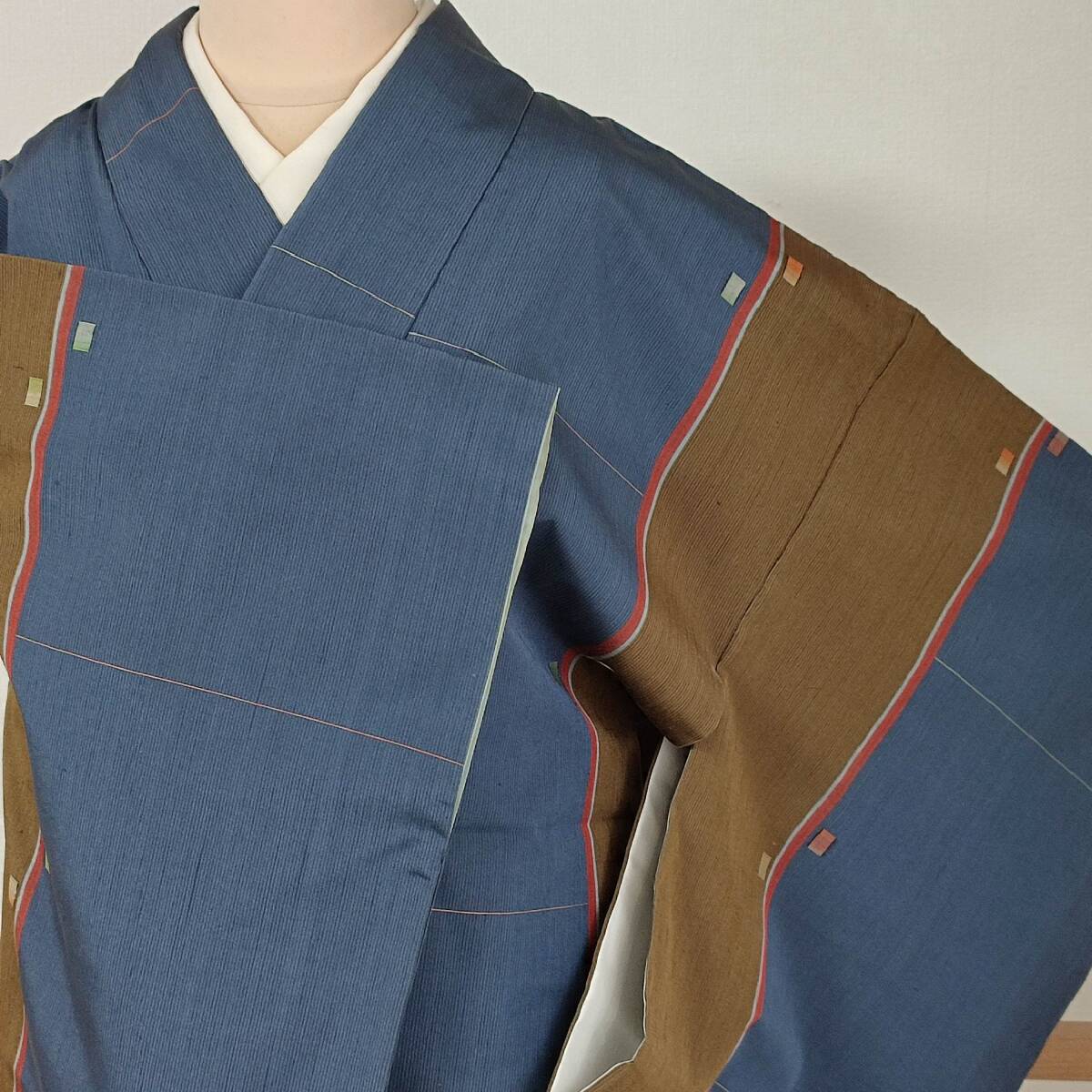 即決■着物の越田■裄66.5身丈169 紬 袷 訳あり品 縦縞柄 カジュアル着物■む30E02拍卖