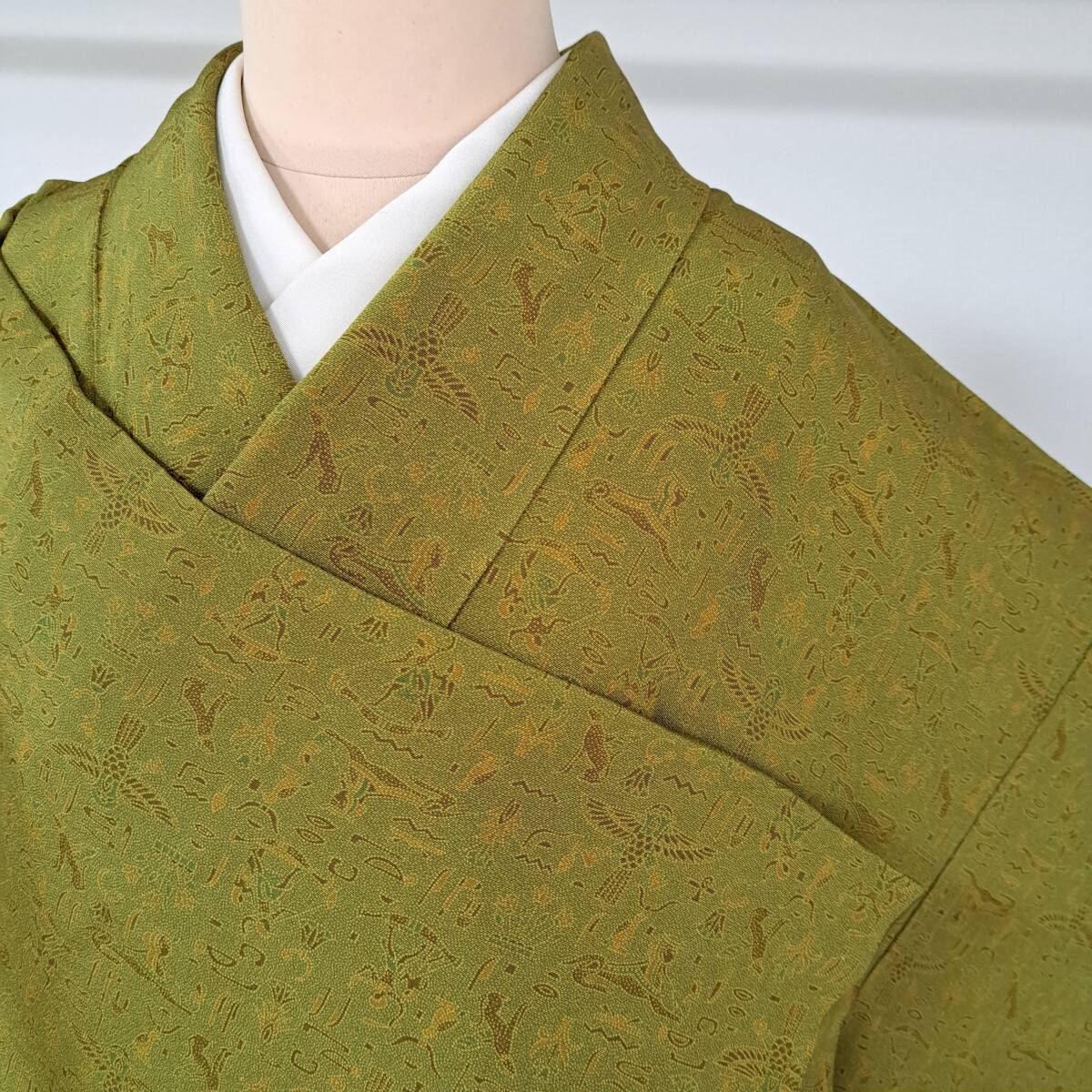 即決■着物の越田■裄67.5身丈154 正絹 小紋 人間国宝 中村勇二郎 エジプト柄 作家物 現代カジュアル 普段着 おでかけに 頭双◇め03R05拍卖