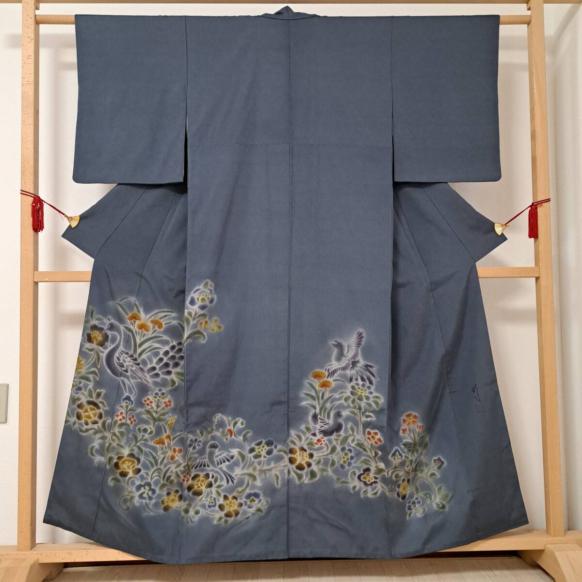 即決■着物の越田■裄64身丈158.5正絹 付下げ 内田明司 作家物 落款有り クジャク 花柄 双◇め08R02拍卖