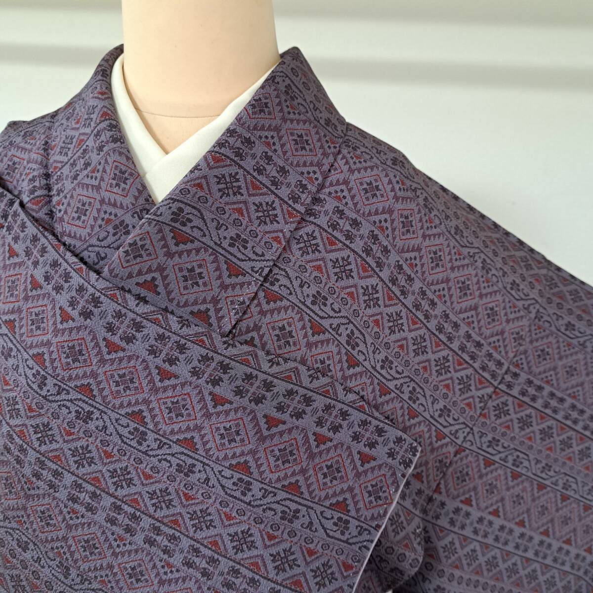 即決■着物の越田■裄63.5身丈156 正絹 小紋 ちりめん カジュアル 落款有り 普段着 おでかけに■め22R03拍卖