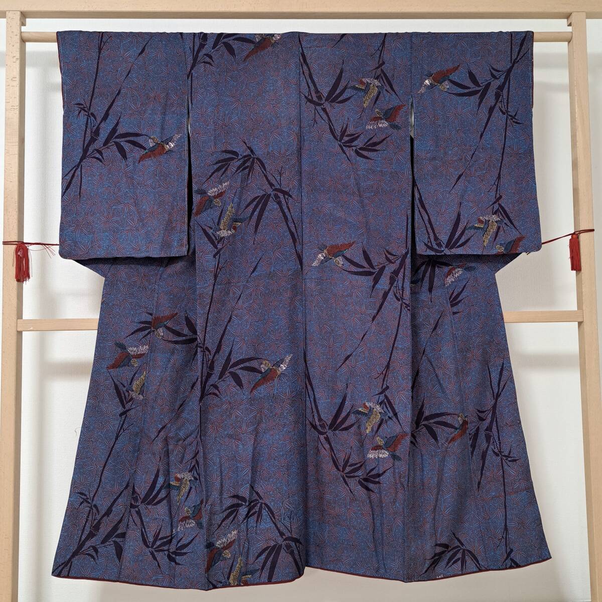 即決■着物の越田■裄64身丈144 アンティーク着物 紬 鳥 竹 リメイクにも■め22R05拍卖