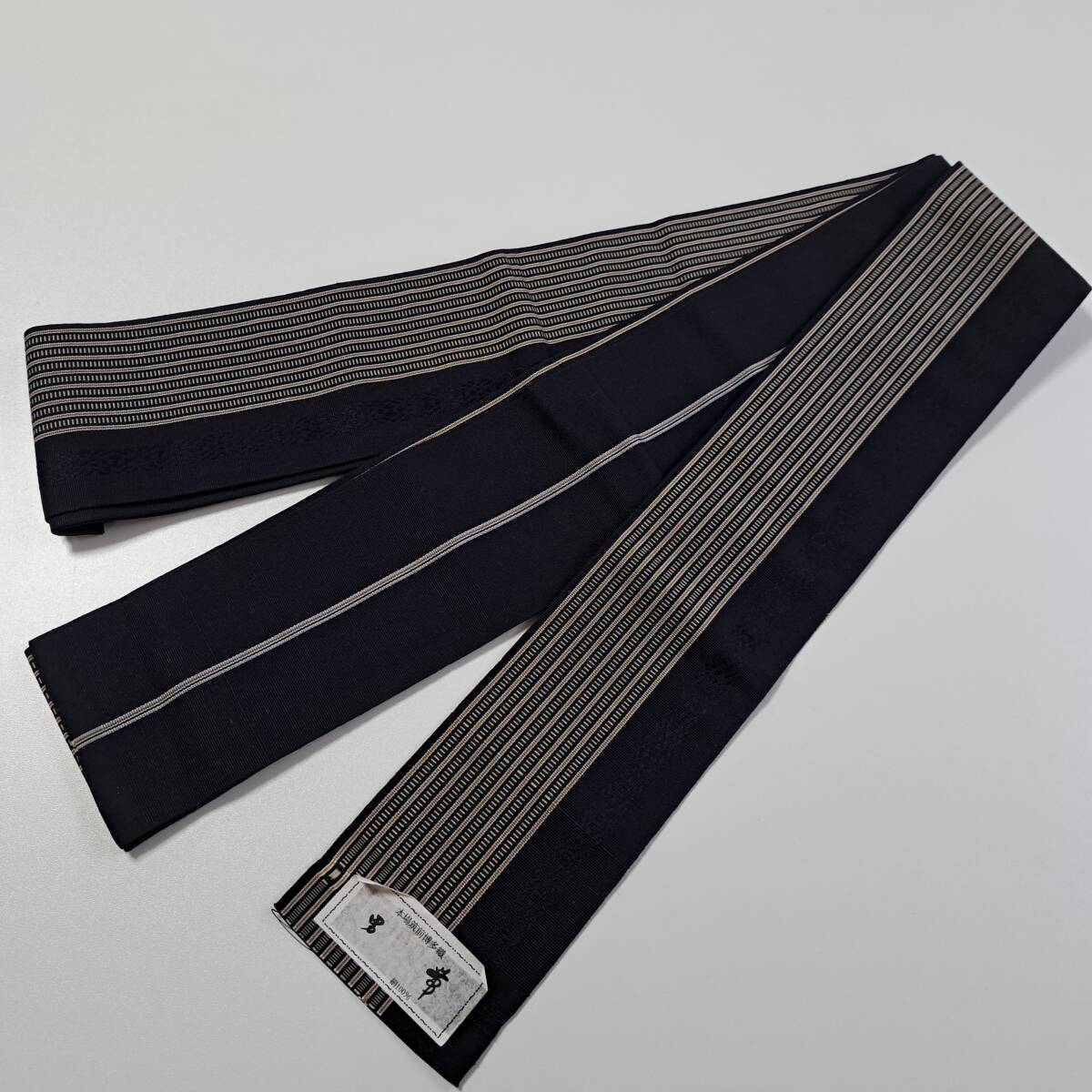 即決■着物の越田■幅9 長さ392 正絹 角帯 博多帯 縞 かっこいい シンプル■め14J03拍卖