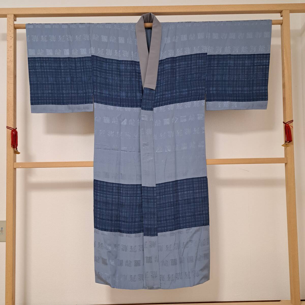 即決■着物の越田■裄69身丈141.5 正絹 襦袢 袷 男物 ブルー ■め23R01拍卖