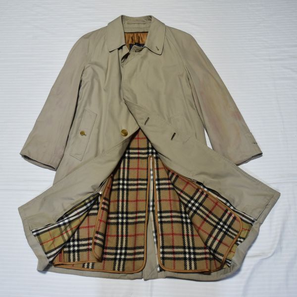 ★最高級バーバリープローサム英国製 ★ENGLAND★BURBERRY’S★ ベージュ#ウールのライナー付きステンカラー 2WAYバルマカーンコート46拍卖