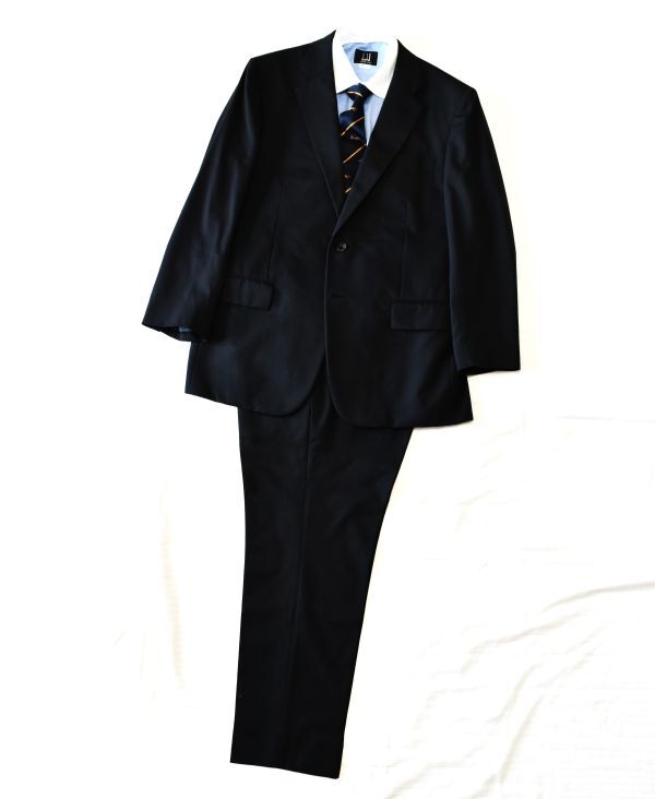 90★ダンヒル★dunhill★裏地は総ロゴ柄★大人のお洒落#艶なし黒★一目で分かる高級感#艶と触り心地高級2釦スーツ本切羽W101MLBB5e5BB6太目拍卖