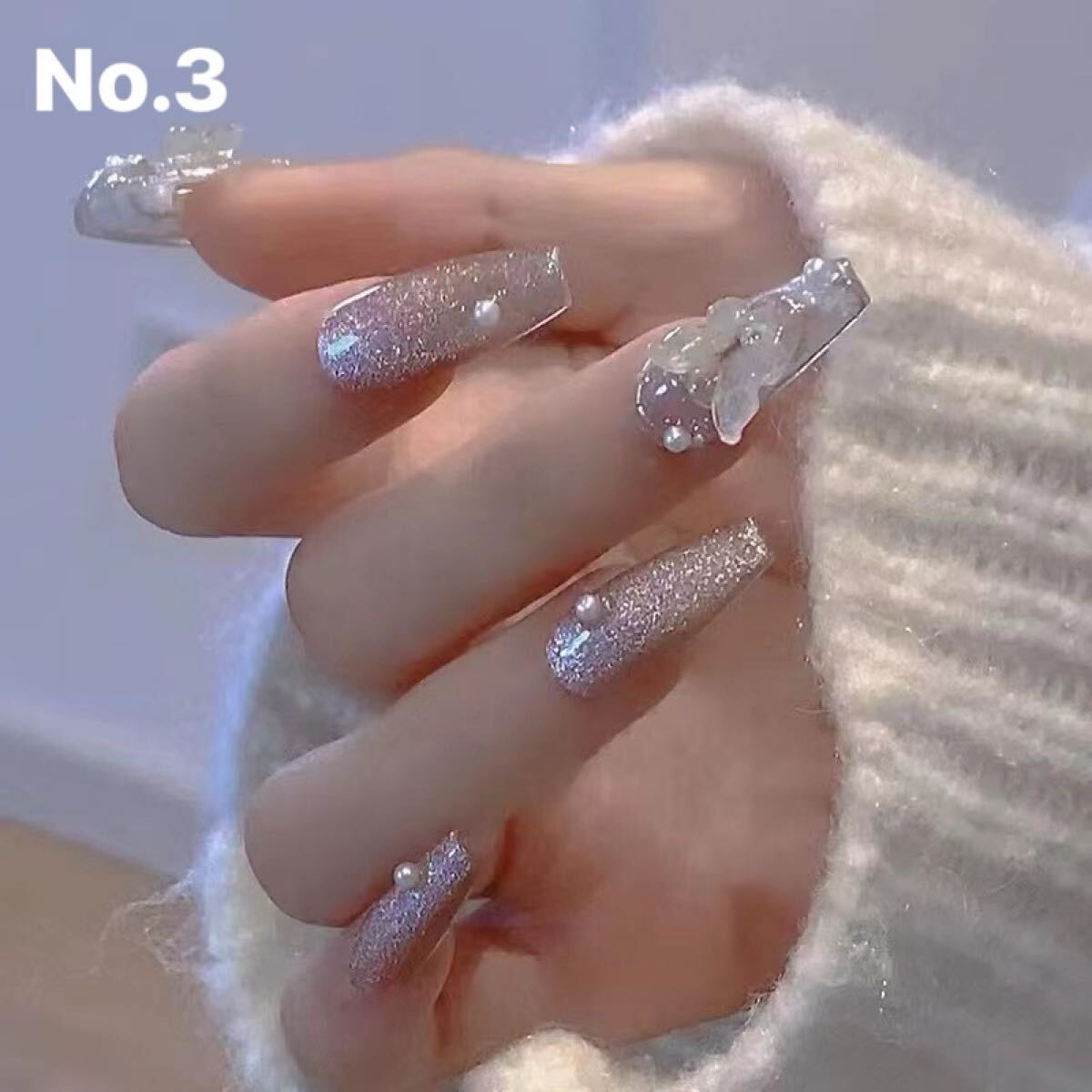 ジェルネイル ネイルパーツ ネイルチップ ネイルアート 付け爪 ジェルネイル 3D グラデーション ラメNo.3拍卖