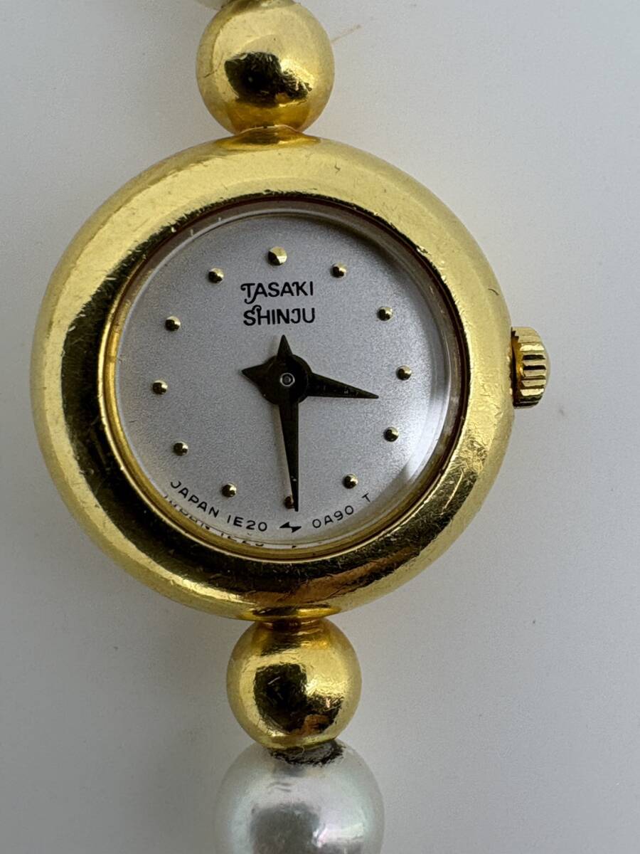 1円~田崎真珠 TASAKI 18KT/750/YG 本真珠 パール 腕時計 1E20-0A70 総重量 約15g 不動拍卖
