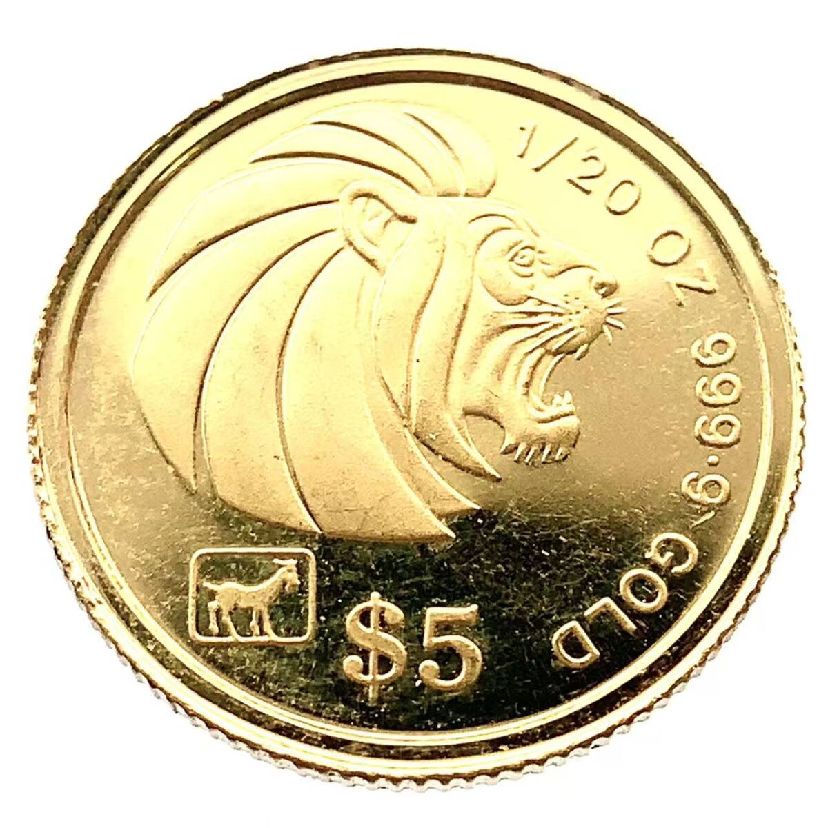 23539 シンガポール ライオン金貨 イエローゴールド 1991年 1/20オンス 1.5g K24 純金 コレクション Gold 美品拍卖