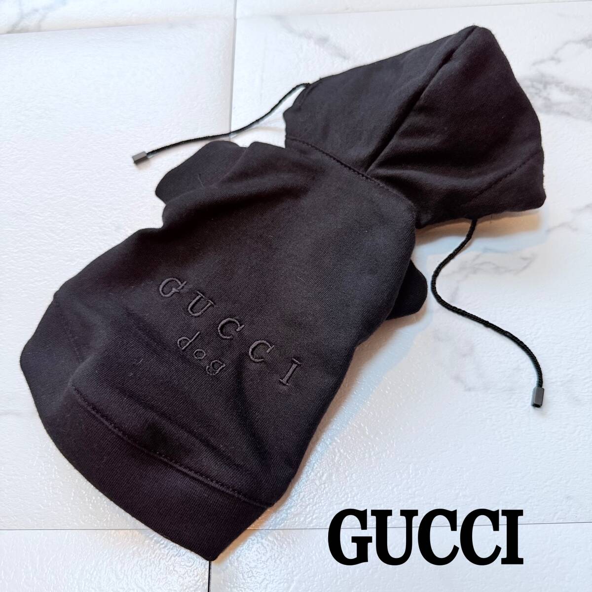 ★ GUCCI DOG グッチ ドッグ 犬服 小型犬 ドッグウエア 犬用品 パーカー 裏起毛 スウェット ブラック 黒色 イタリア製 未使用 ★拍卖