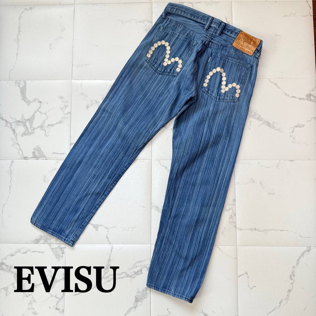 ★ EVISU エヴィス ドット カモメ 刺繍 ポケット ストライプ デニム ジーンズ 32×34 LOT 2005 日本製 ★拍卖