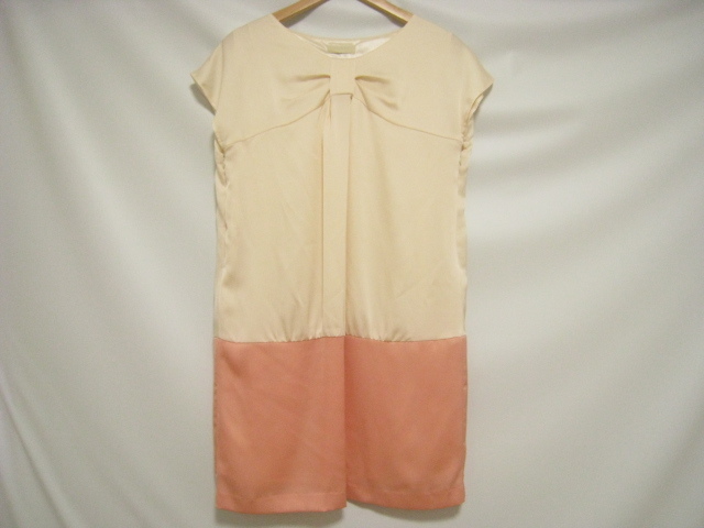 MARION マリオン マタニティ ワンピース ノースリーブ 袖なし ベージュ×ピンク Mサイズ拍卖