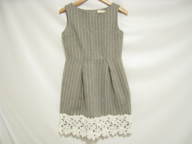 Freesia BY FREE'S MART フリーズマート ワンピース 袖なし レース 灰色×白 グレー×ホワイト ストライプ Sサイズ 背面ファスナー拍卖