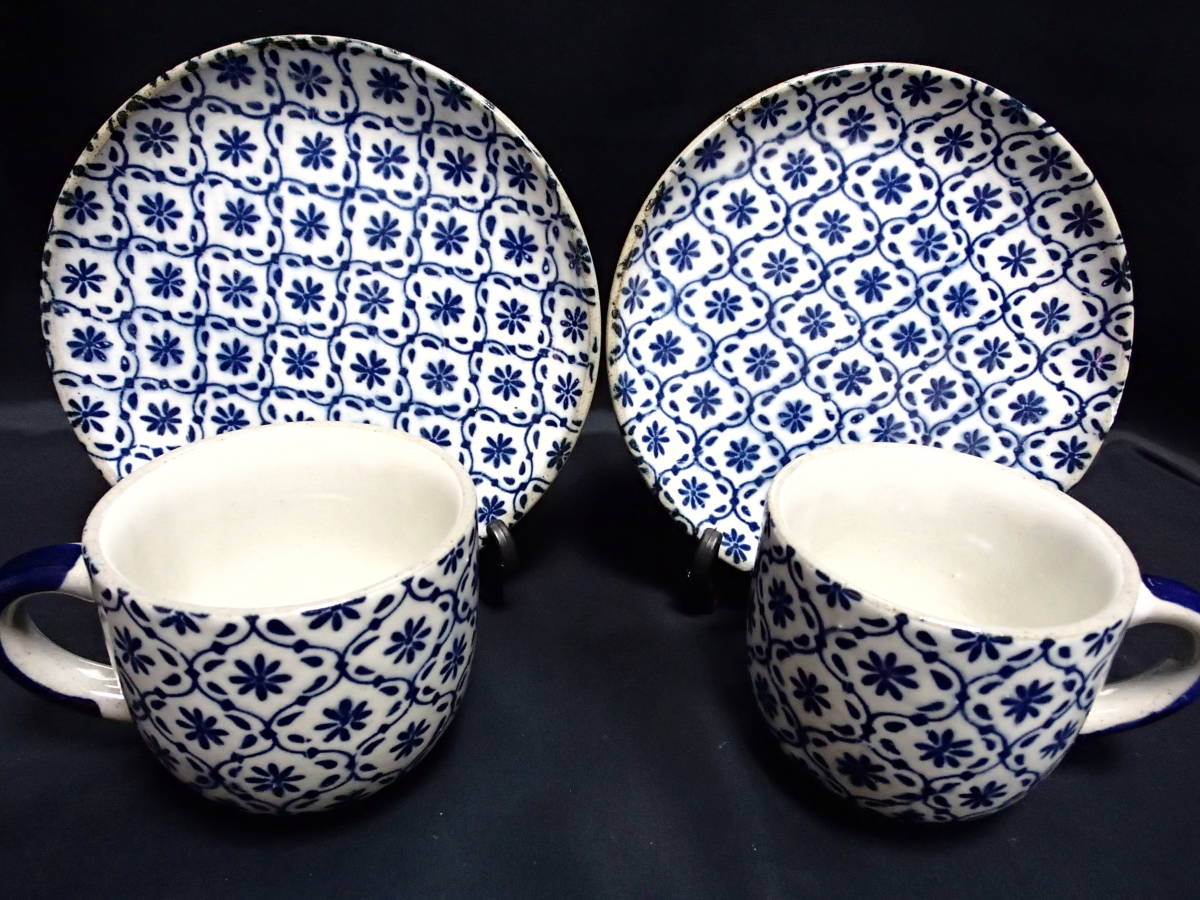 【藍の染付】(花紋)【和風コーヒーC&S】(2客)未使用・箱なし・美品拍卖