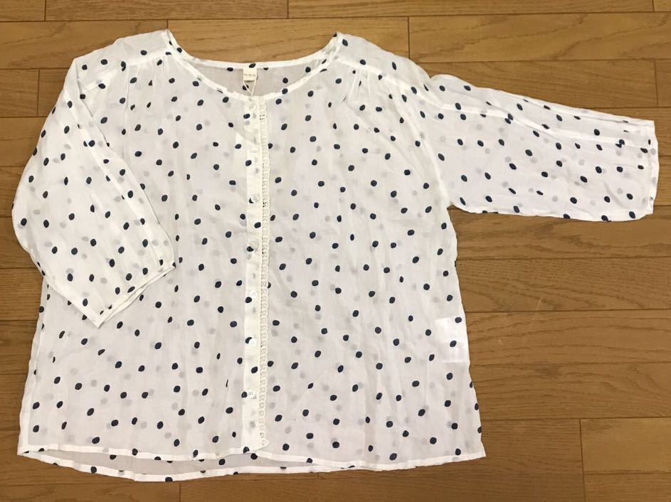 タグ付未使用■M.M.O コットン ホワイトドット 長袖 カットソー プルオーバー サイズM拍卖