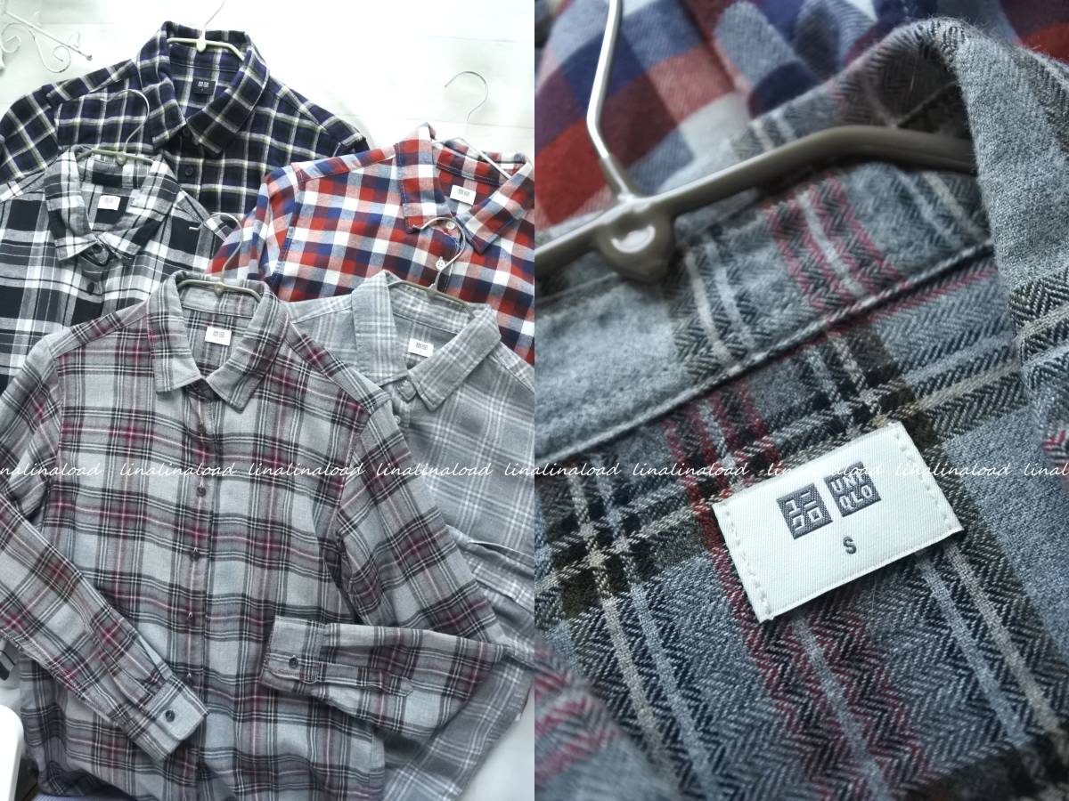 美品です ユニクロ*フランネルシャツ S 5枚セット ネイビー、グレー、モノトーン、赤紺チェック柄 未使用もあり拍卖