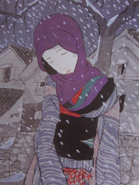 竹久夢二、【雪の夜の伝説】、希少な大判額装用画集より、美品、新品額装付、送料込み拍卖