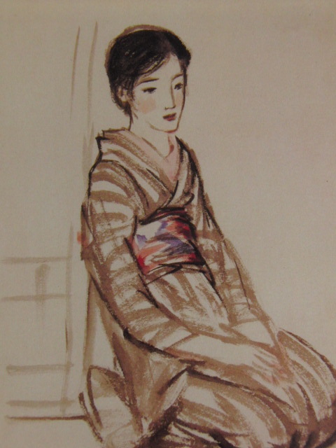 竹久夢二、【素描】、希少な大判額装用画集より、美品、新品額装付、送料込み拍卖