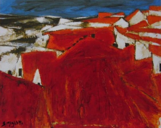 三岸節子、【坂の町】、希少な大判額装用画集より、美品、新品額装付、送料込み拍卖