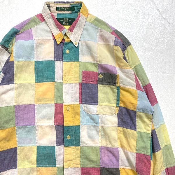 90's オービス ORVIS パッチワーク コットン ボタンダウンシャツ (L) オンブレー 90年代 旧タグ オールド拍卖