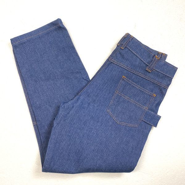 デッドストック 90's USA製 90's HARBOR BLUE ダブルニー デニム ワークパンツ (36) リジッド 90年代 アメリカ製 オールド拍卖
