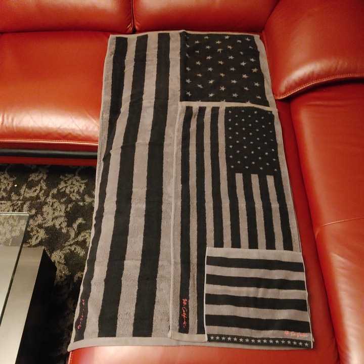 ★【新品】RonHerman Flag towel 3点セット バスタオル・フェイスタオル・ハンドタオル ボーダー スター グレー ブラック拍卖